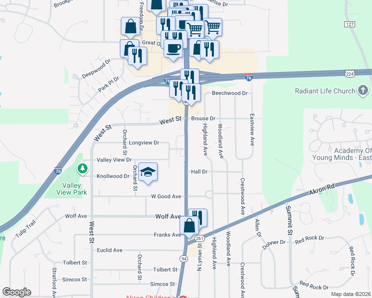 map of restaurants, bars, coffee shops, grocery stores, and more near 700 High Street in Wadsworth