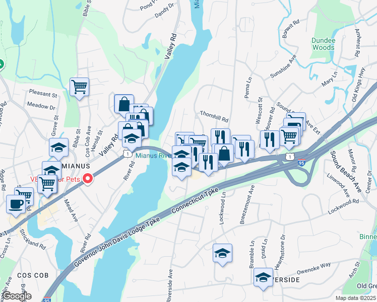 map of restaurants, bars, coffee shops, grocery stores, and more near 1037 East Putnam Avenue in Greenwich