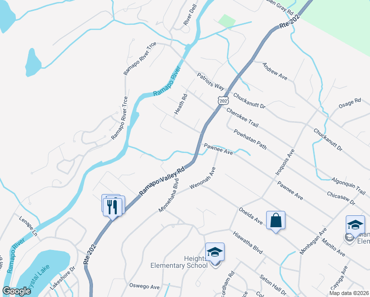 map of restaurants, bars, coffee shops, grocery stores, and more near 689 U.S. 202 in Oakland
