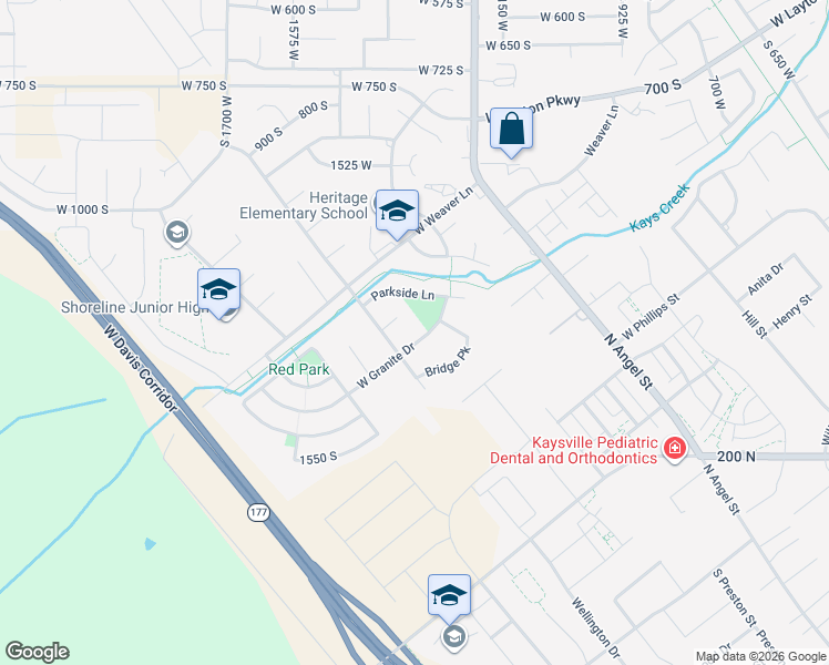 map of restaurants, bars, coffee shops, grocery stores, and more near 1311 West Granite Drive in Layton