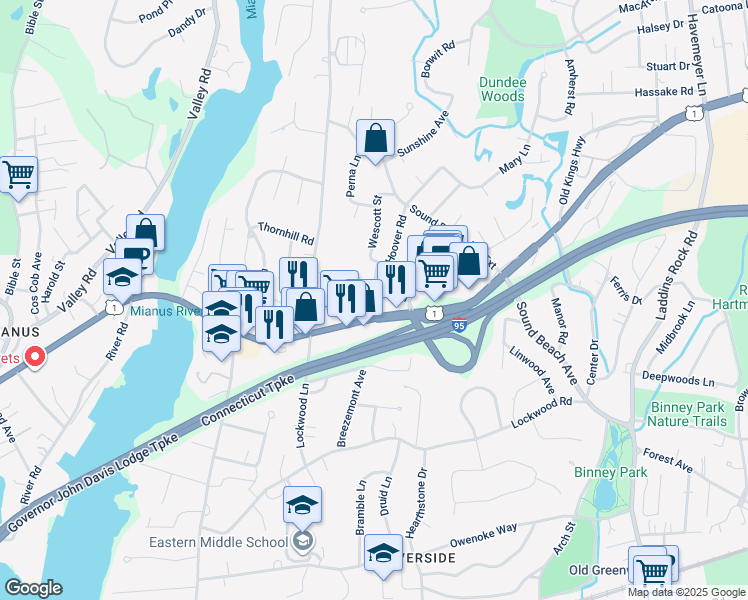 map of restaurants, bars, coffee shops, grocery stores, and more near in Greenwich