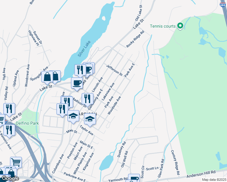 map of restaurants, bars, coffee shops, grocery stores, and more near 116 Park Avenue in Harrison