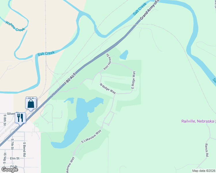 map of restaurants, bars, coffee shops, grocery stores, and more near 1303 West Ridge Way in Ashland
