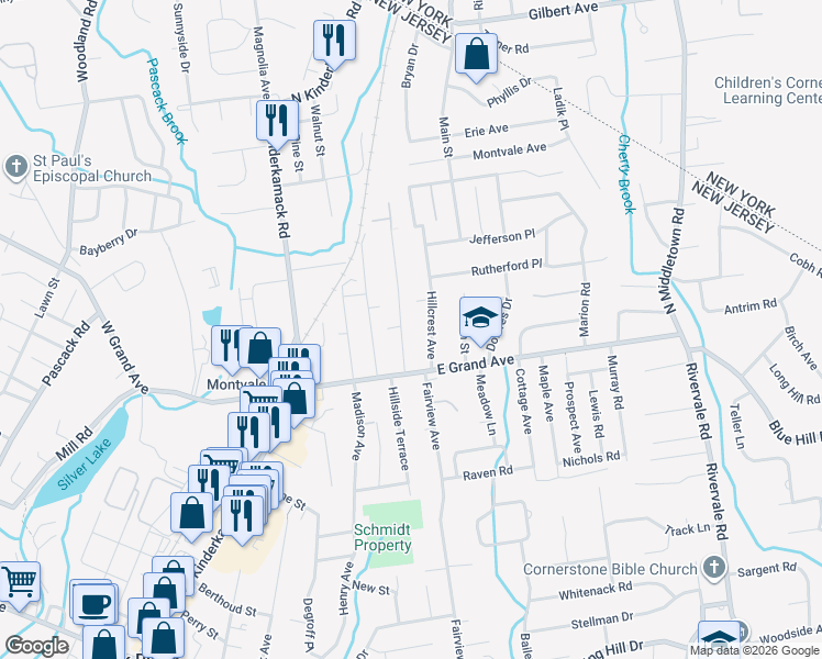 map of restaurants, bars, coffee shops, grocery stores, and more near 6 Hillcrest Avenue in Montvale