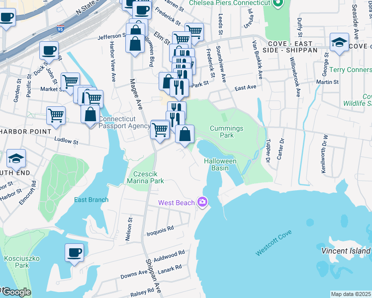 map of restaurants, bars, coffee shops, grocery stores, and more near in Stamford