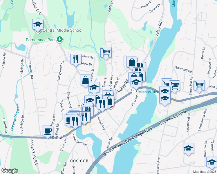 map of restaurants, bars, coffee shops, grocery stores, and more near 33R Orchard Street in Greenwich