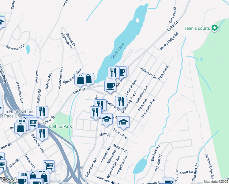 map of restaurants, bars, coffee shops, grocery stores, and more near 87 Lake Street in Harrison