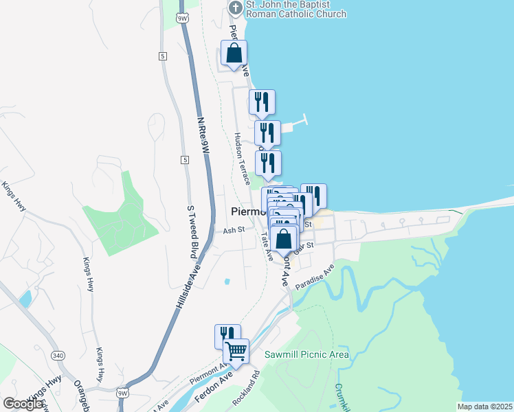 map of restaurants, bars, coffee shops, grocery stores, and more near 167 Hudson Terrace in Piermont
