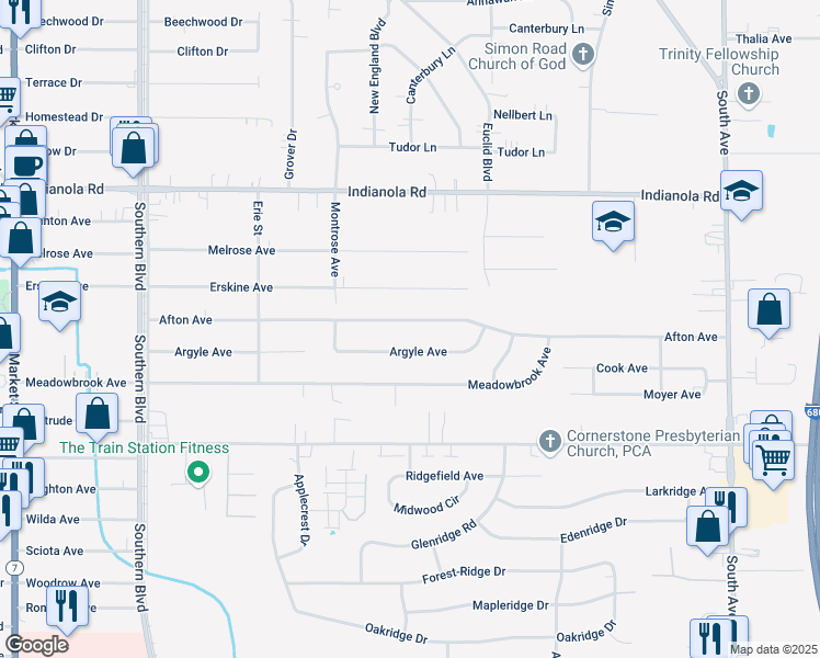 map of restaurants, bars, coffee shops, grocery stores, and more near 371 Afton Avenue in Youngstown