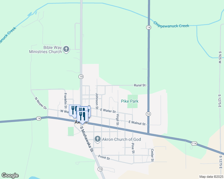 map of restaurants, bars, coffee shops, grocery stores, and more near 407 Rural Street in Akron