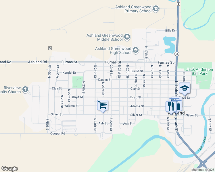map of restaurants, bars, coffee shops, grocery stores, and more near 2157 North 22nd Street in Ashland