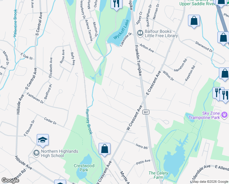 map of restaurants, bars, coffee shops, grocery stores, and more near 26 Beatrice Street in Allendale