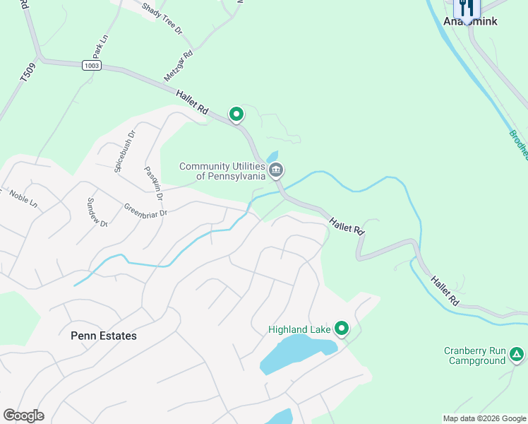 map of restaurants, bars, coffee shops, grocery stores, and more near 525 Penn Estates Drive in East Stroudsburg