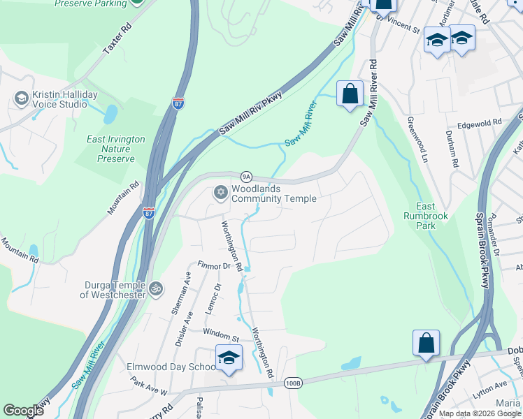 map of restaurants, bars, coffee shops, grocery stores, and more near 75 Worthington Road in White Plains
