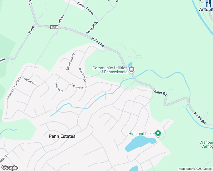 map of restaurants, bars, coffee shops, grocery stores, and more near 10-40 Greenbrier Dr in East Stroudsburg