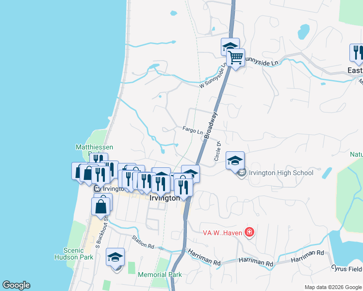 map of restaurants, bars, coffee shops, grocery stores, and more near 41 North Broadway in Irvington