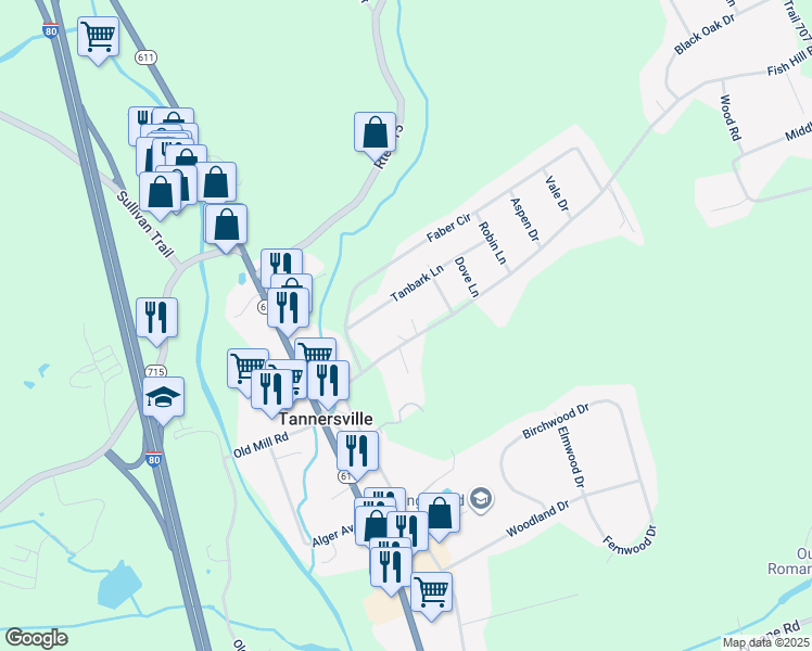 map of restaurants, bars, coffee shops, grocery stores, and more near 155 Fish Hill Road in Tannersville
