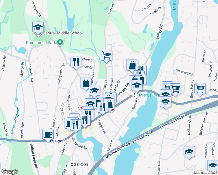 map of restaurants, bars, coffee shops, grocery stores, and more near 33R Orchard Street in Greenwich