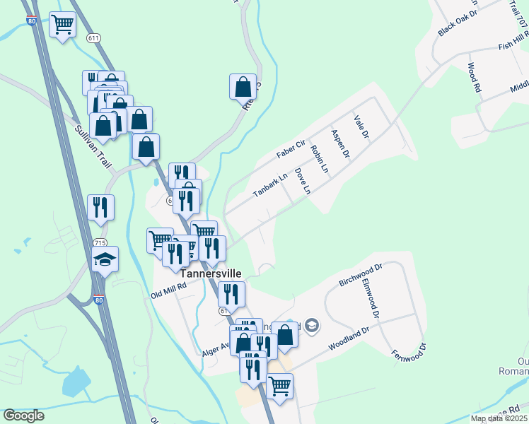 map of restaurants, bars, coffee shops, grocery stores, and more near 155 Fish Hill Road in Tannersville