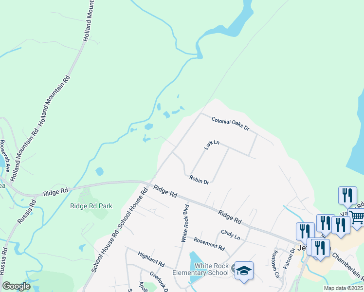 map of restaurants, bars, coffee shops, grocery stores, and more near 181 School House Road in Jefferson