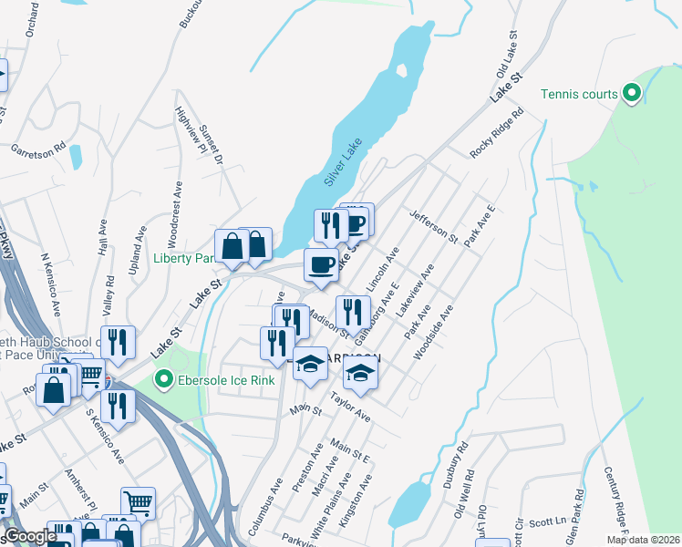 map of restaurants, bars, coffee shops, grocery stores, and more near 87 Lake Street in Harrison