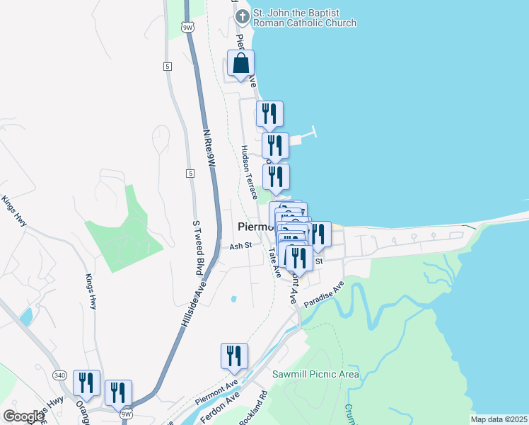 map of restaurants, bars, coffee shops, grocery stores, and more near 167 Hudson Terrace in Piermont