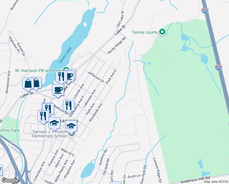 map of restaurants, bars, coffee shops, grocery stores, and more near 150C Woodside Avenue in Harrison