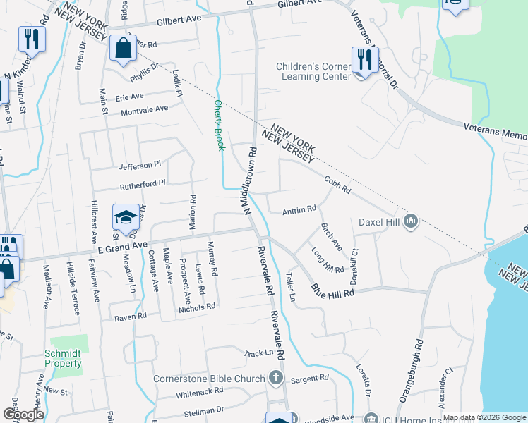 map of restaurants, bars, coffee shops, grocery stores, and more near 1 Antrim Road in Montvale