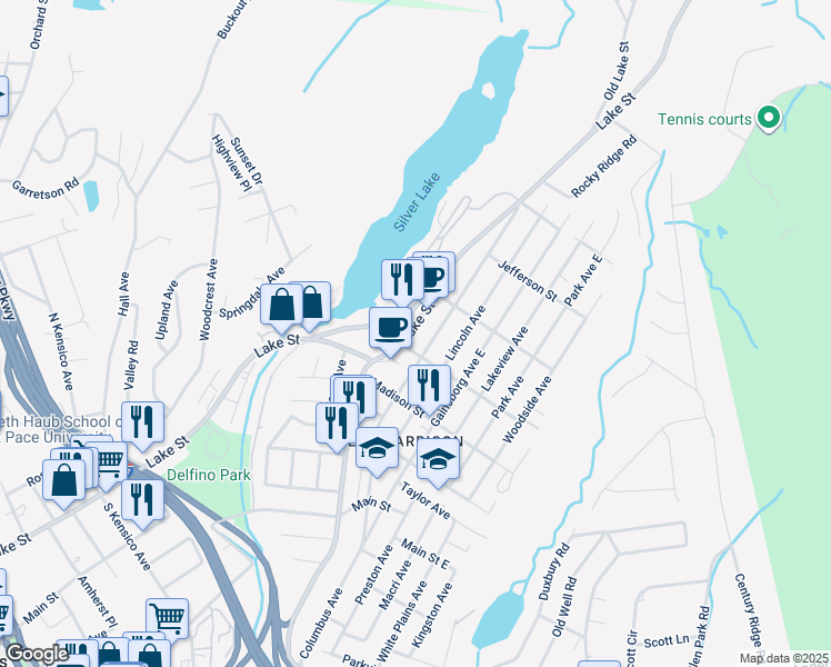 map of restaurants, bars, coffee shops, grocery stores, and more near 87 Lake Street in Harrison