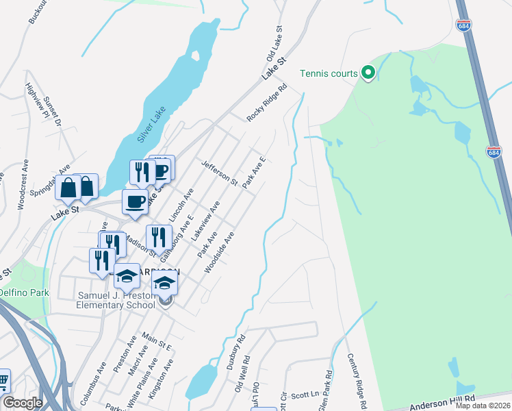 map of restaurants, bars, coffee shops, grocery stores, and more near 166 Park Avenue in Harrison