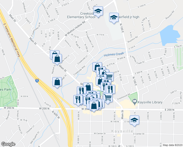 map of restaurants, bars, coffee shops, grocery stores, and more near 475 North 300 West in Kaysville