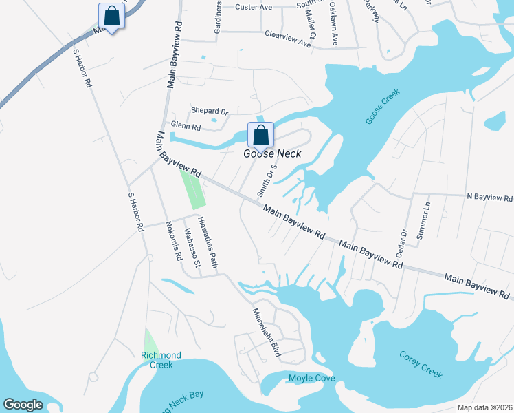 map of restaurants, bars, coffee shops, grocery stores, and more near 5040 Main Bayview Road in Southold