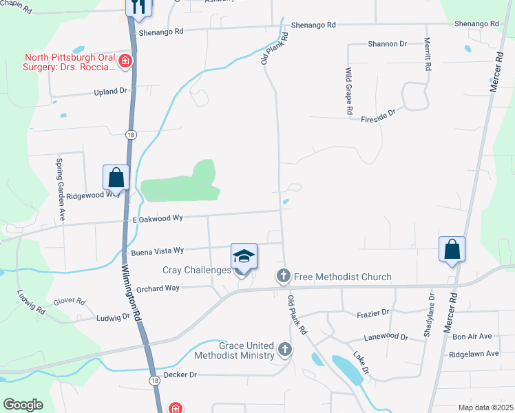 map of restaurants, bars, coffee shops, grocery stores, and more near 119 East Oakwood Way in New Castle