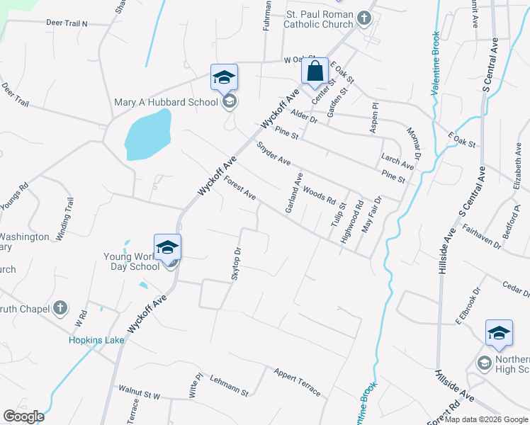 map of restaurants, bars, coffee shops, grocery stores, and more near 85 Forest Avenue in Ramsey