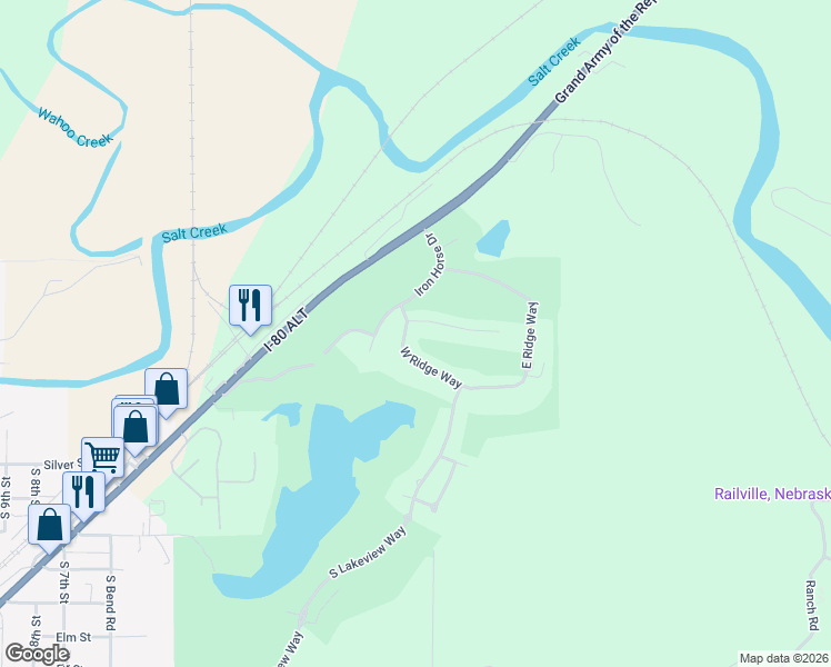 map of restaurants, bars, coffee shops, grocery stores, and more near 1237 Fairway Circle in Ashland