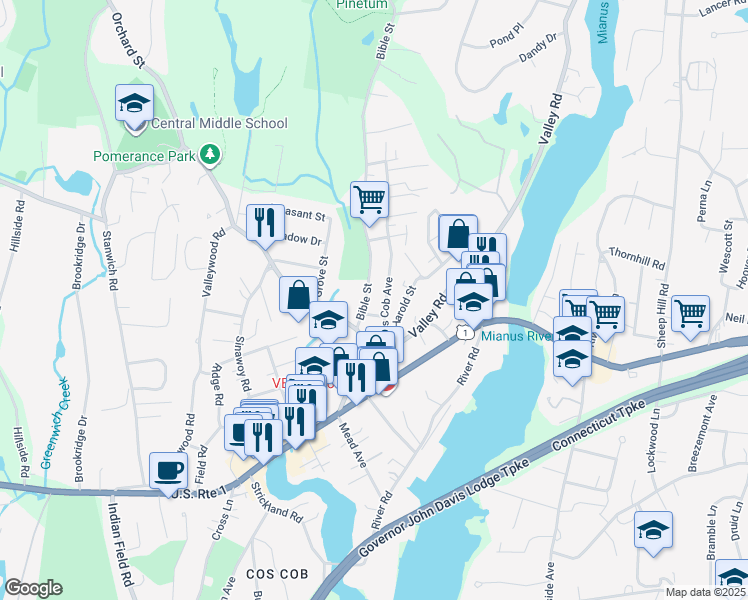 map of restaurants, bars, coffee shops, grocery stores, and more near 33R Orchard Street in Greenwich