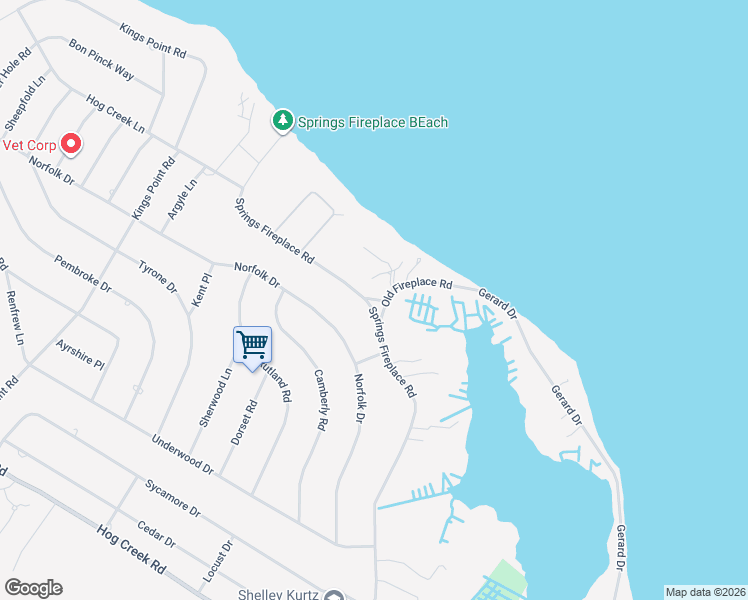 map of restaurants, bars, coffee shops, grocery stores, and more near 1220 Fireplace Road in East Hampton