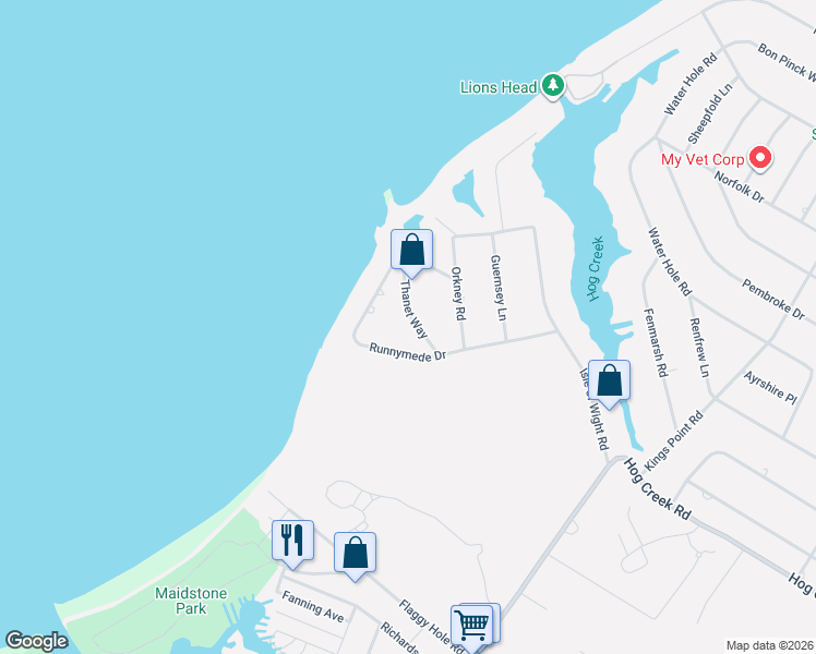 map of restaurants, bars, coffee shops, grocery stores, and more near 24 Thanet Way in East Hampton