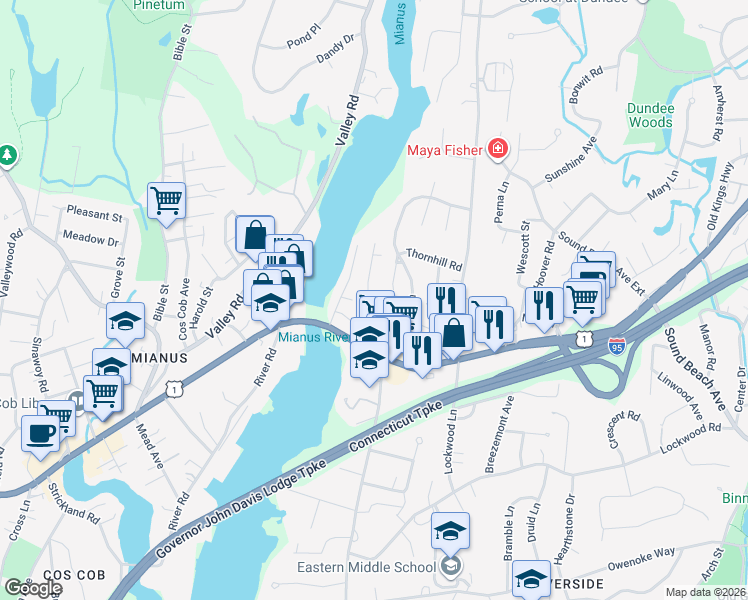 map of restaurants, bars, coffee shops, grocery stores, and more near 23 Westview Place in Greenwich