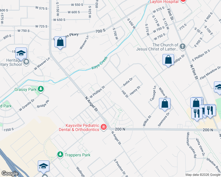 map of restaurants, bars, coffee shops, grocery stores, and more near 1924 Pearl Park Circle in Kaysville