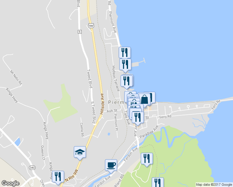 map of restaurants, bars, coffee shops, grocery stores, and more near 167 Hudson Terrace in Piermont
