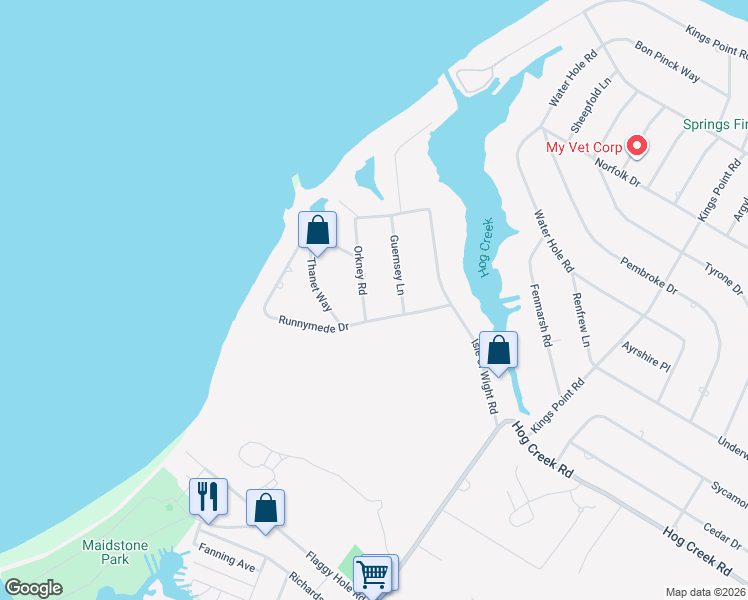 map of restaurants, bars, coffee shops, grocery stores, and more near 5 Orkney Road in East Hampton