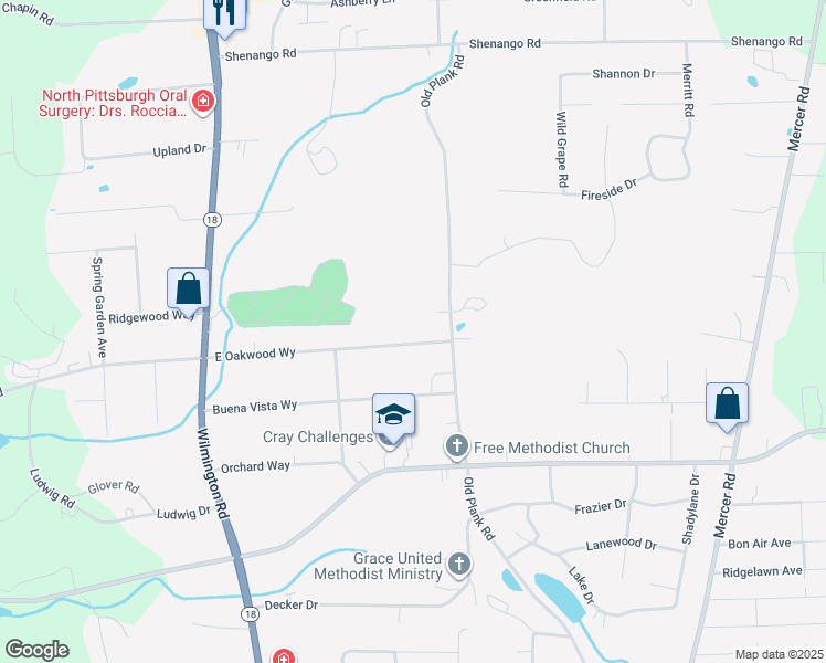 map of restaurants, bars, coffee shops, grocery stores, and more near 119 East Oakwood Way in New Castle
