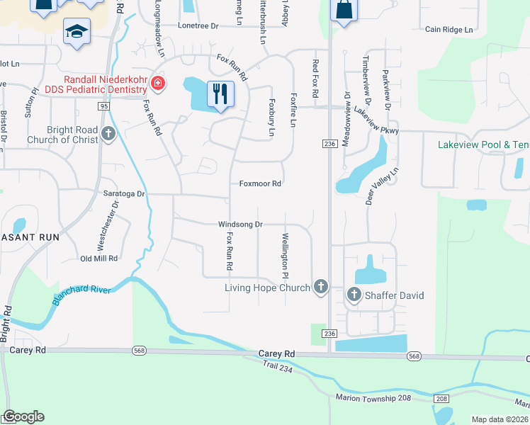 map of restaurants, bars, coffee shops, grocery stores, and more near 455 Penbrooke Drive in Findlay