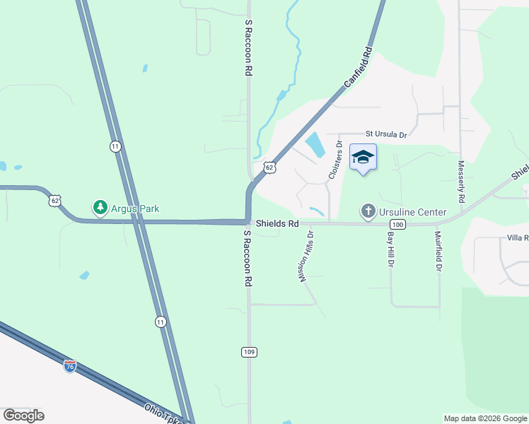 map of restaurants, bars, coffee shops, grocery stores, and more near 5269 South Raccoon Road in Canfield