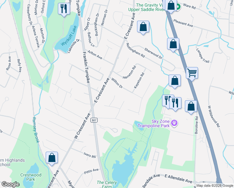 map of restaurants, bars, coffee shops, grocery stores, and more near 18 Hubbard Court in Allendale