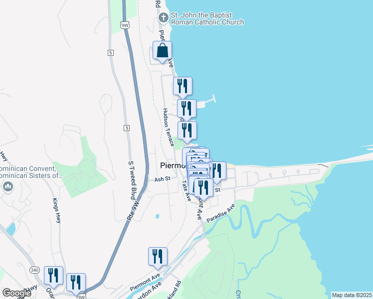 map of restaurants, bars, coffee shops, grocery stores, and more near 561 New York State Bicycle Route 9 in Piermont