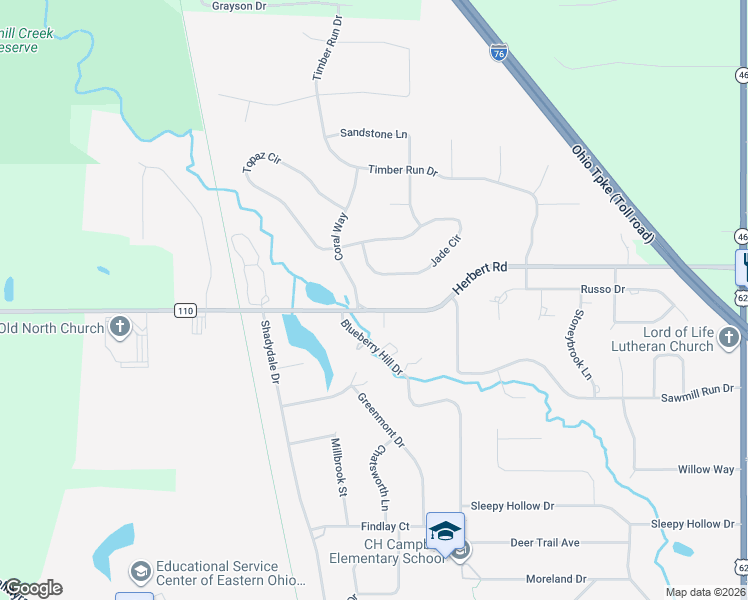 map of restaurants, bars, coffee shops, grocery stores, and more near 5830 Herbert Rd in Canfield