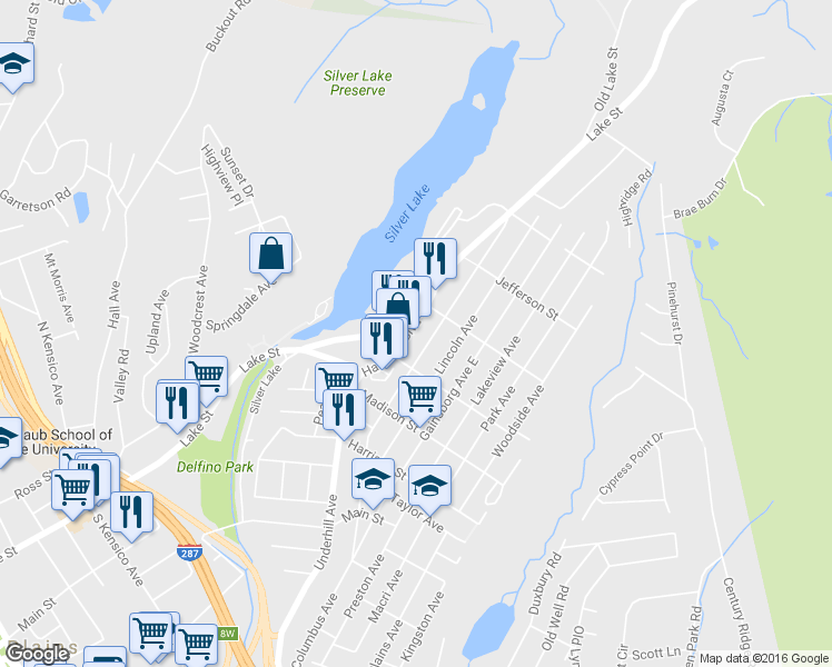 map of restaurants, bars, coffee shops, grocery stores, and more near 87 Lake Street in Harrison