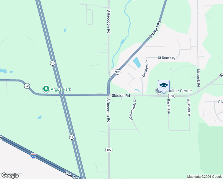 map of restaurants, bars, coffee shops, grocery stores, and more near 5269 South Raccoon Road in Canfield